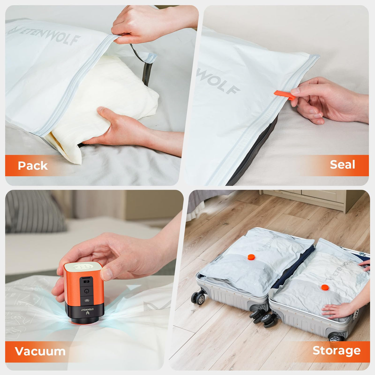 ETENWOLF semi-transparent bags aid quick item ID.