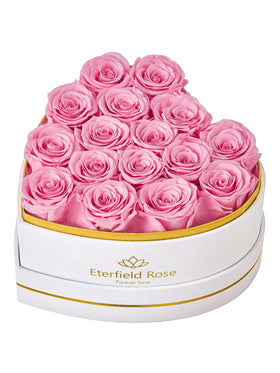 Eterfield 16 Forever Flowers in a pink heart box with preserved roses lasting a year