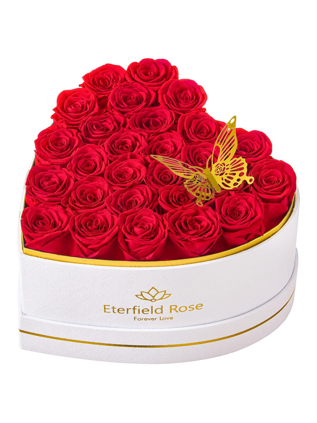 Eterfield 27 Forever Roses in a heart box with velvety finish and lasting beauty