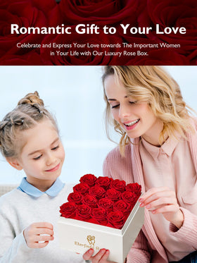 Eterfield Forever Flowers gift for her in a white square rose box.