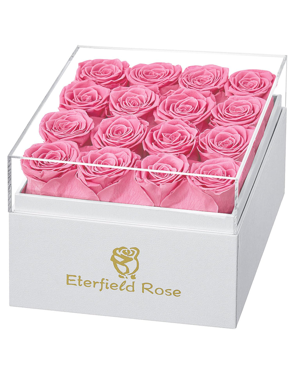 Eterfield Forever Flowers rose box with 16 preserved roses for home decor and gifting.
