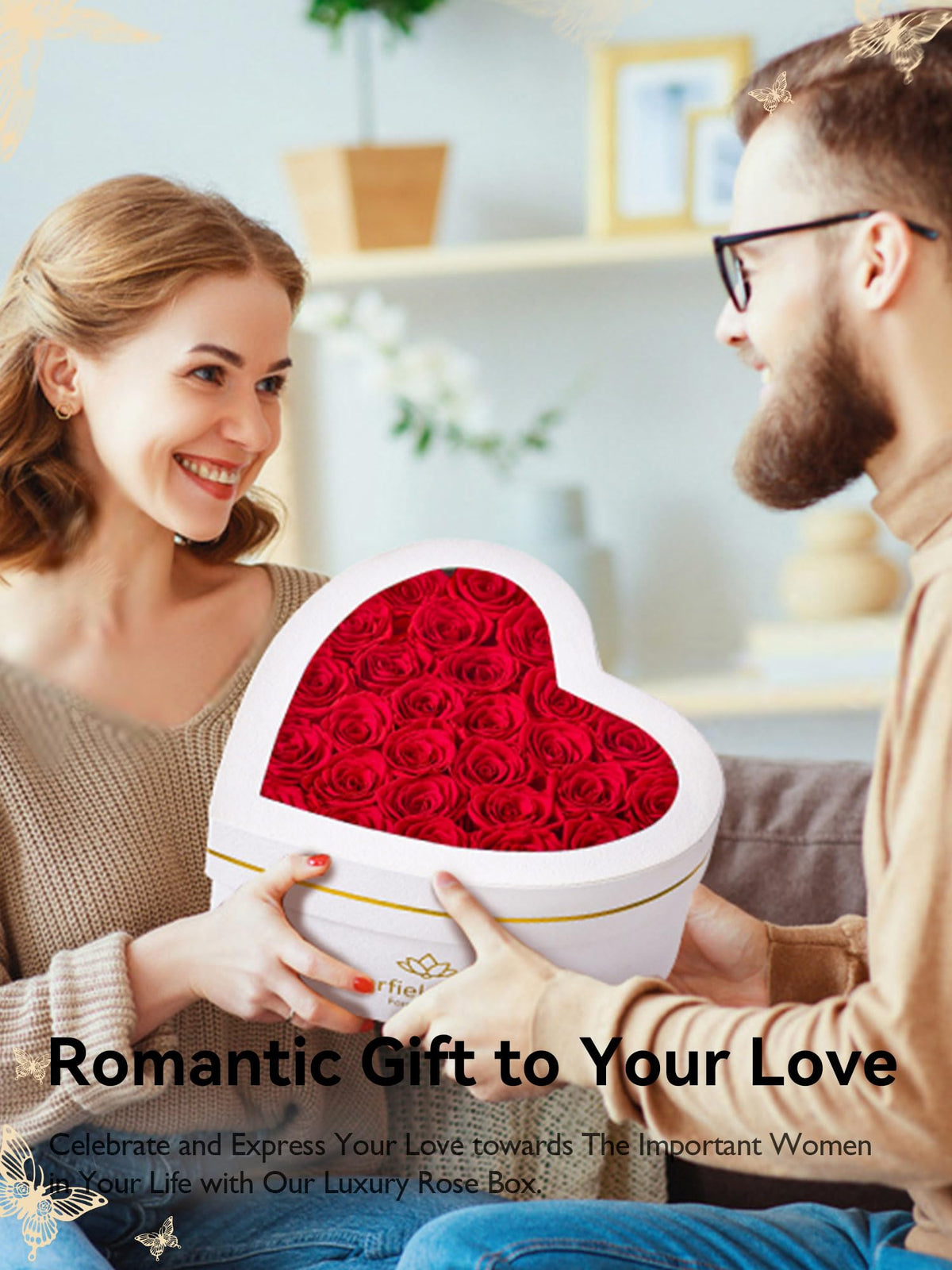 Preserved roses by Eterfield in a white heart box for a timeless gift