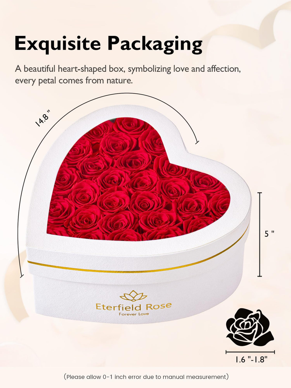 Rose box with transparent cover by Eterfield showcasing elegant preserved blooms