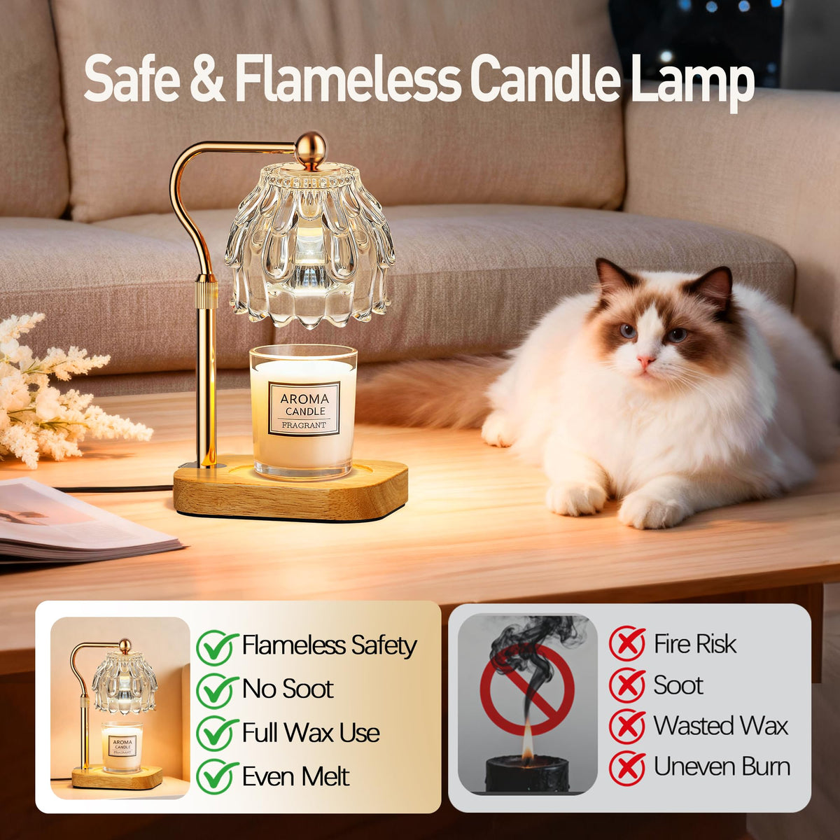 Eterfun candle warmer gold finish adds elegant decor touch.