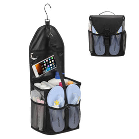 Ethereal hanging mesh shower caddy in dorm setup for organized essentials.