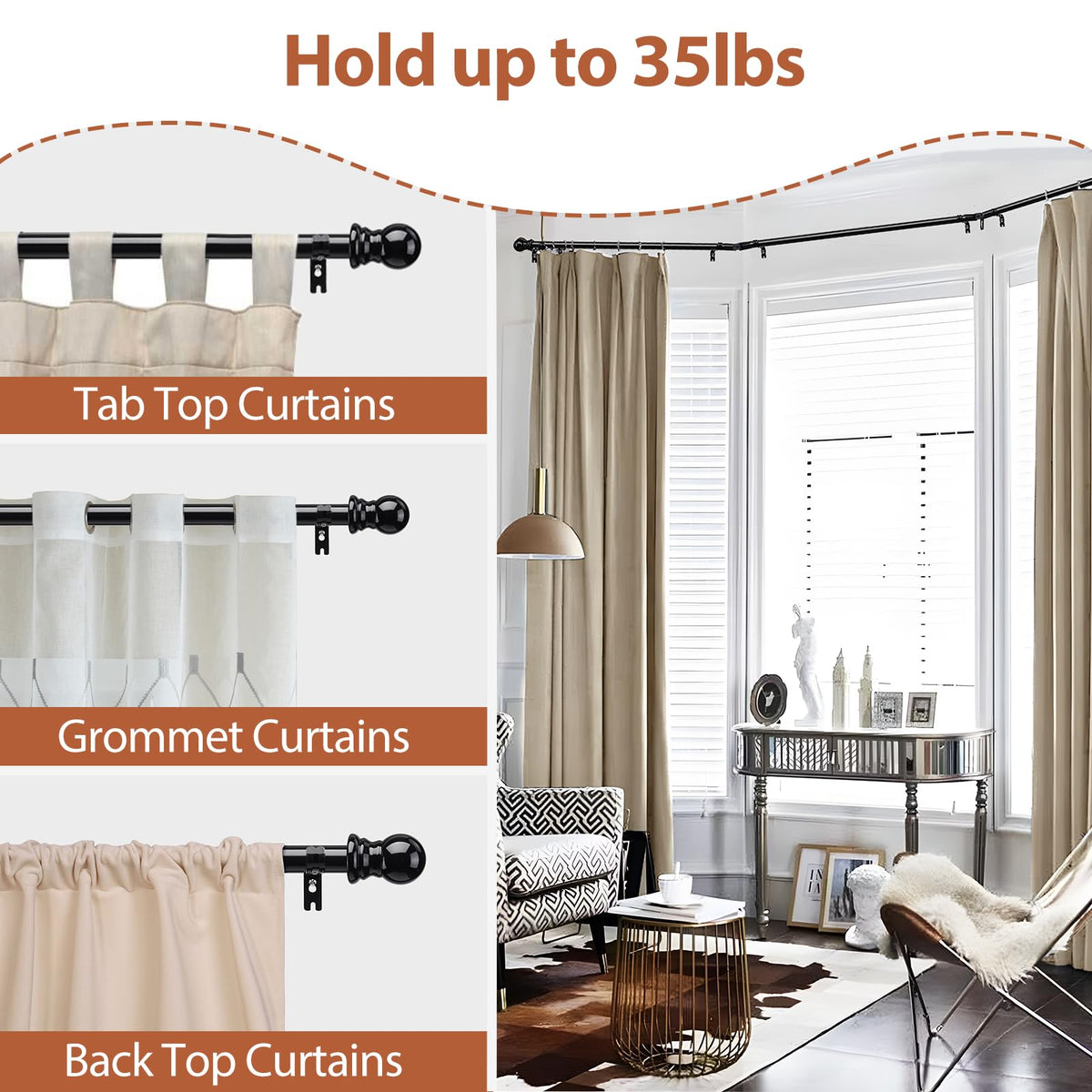 ETICSIPA 35lb load capacity for light to heavy drapes