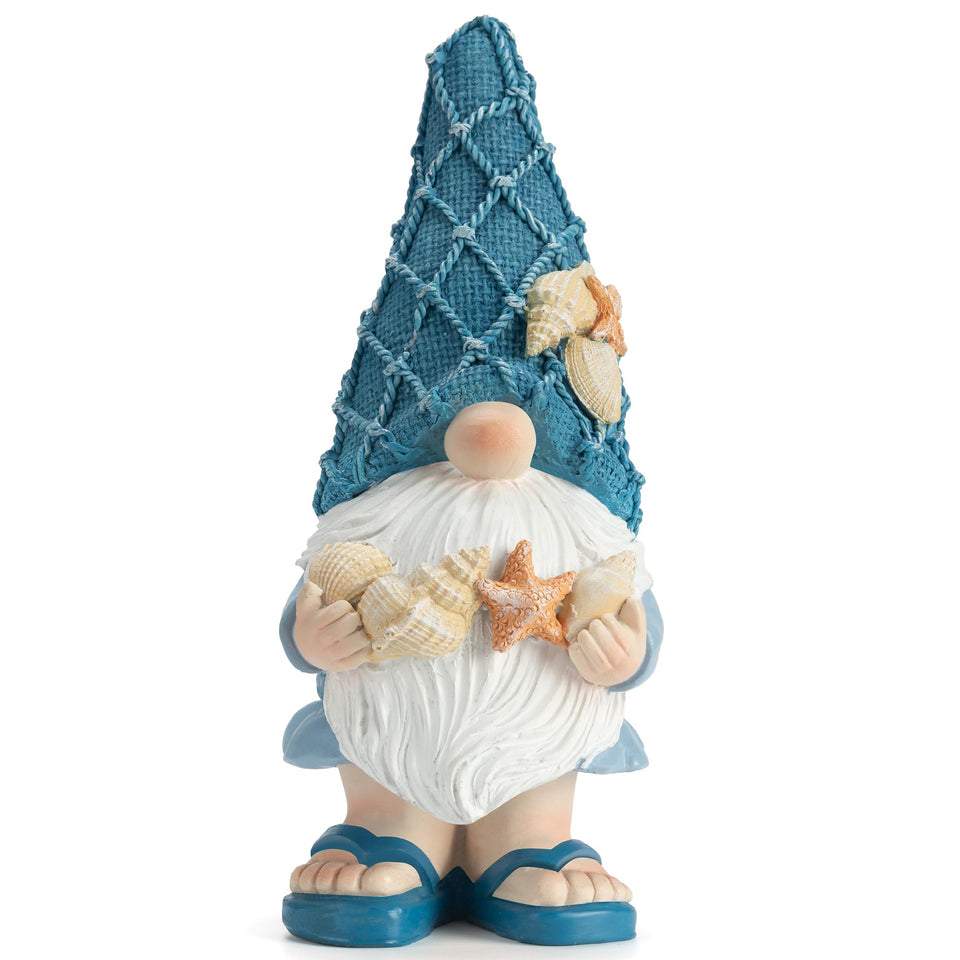 Etlemonde Beach Gnome statue holding conch shells for outdoor coastal charm.