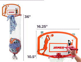 Etna basketball-themed room décor complements a child's space while containing laundry.