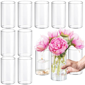 Etolies 12-pack glass cylinder vases with ribbed pattern for elegant centerpieces.