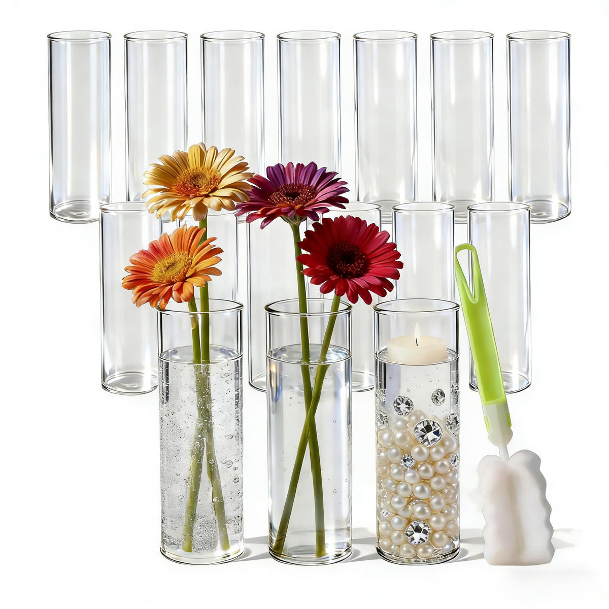 Etolies 16Pcs Glass Cylinder Bud Vases set for elegant wedding centerpieces and events