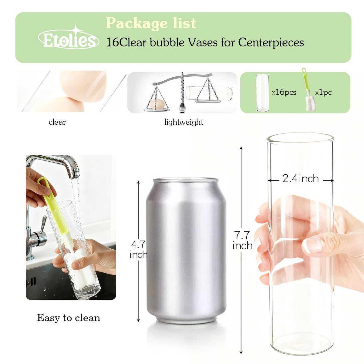 Etolies clear tall bud vase with 7.7 inch height for single-stem arrangements