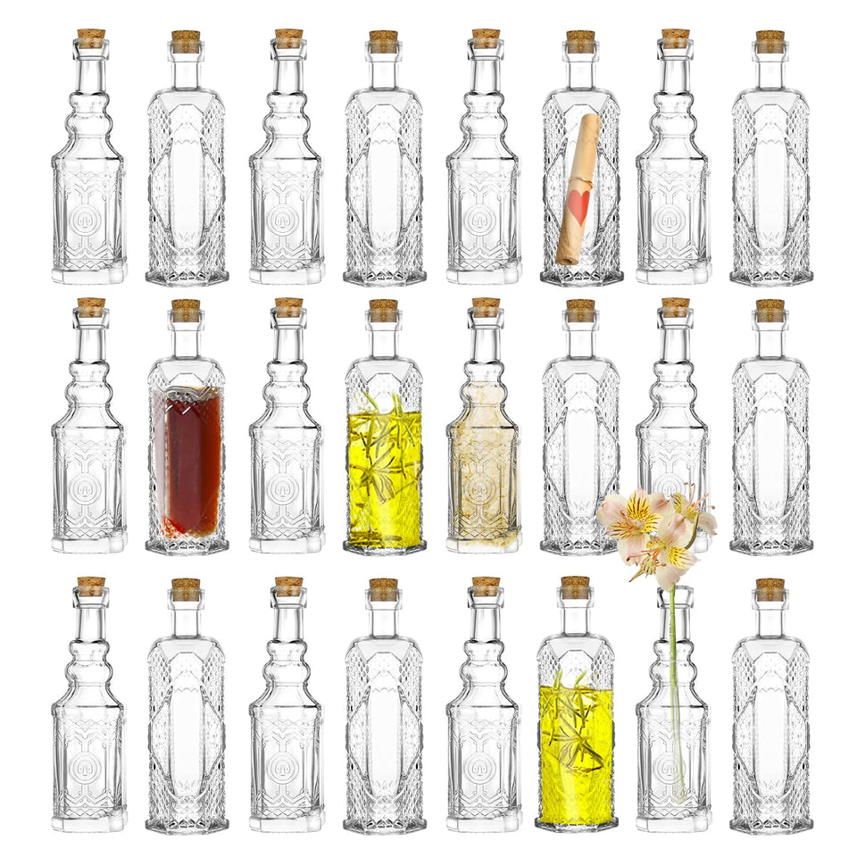 Etolies square vintage glass bottle with cork for wedding favors and decor.