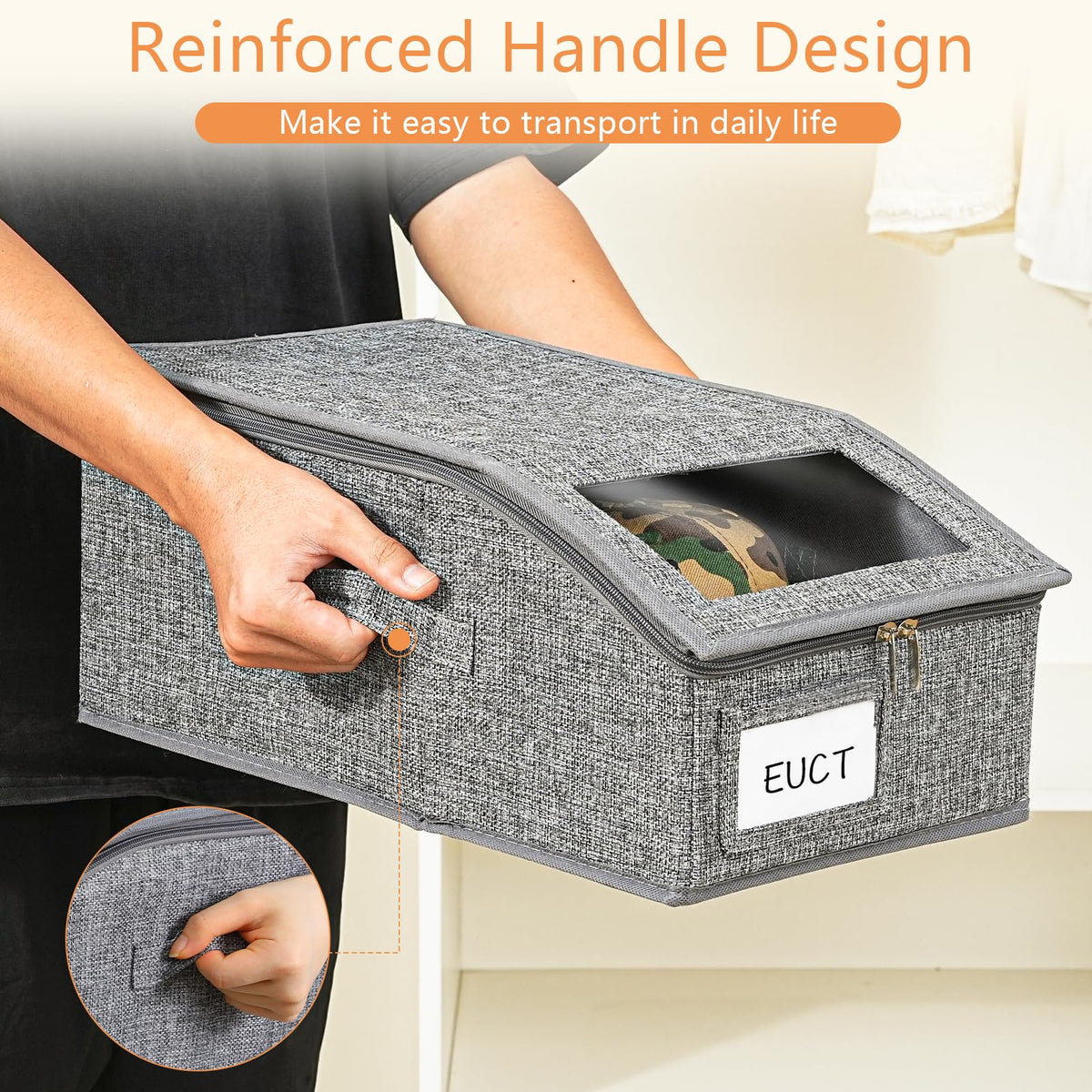 Euct dust-proof hat holder protects caps between wears.