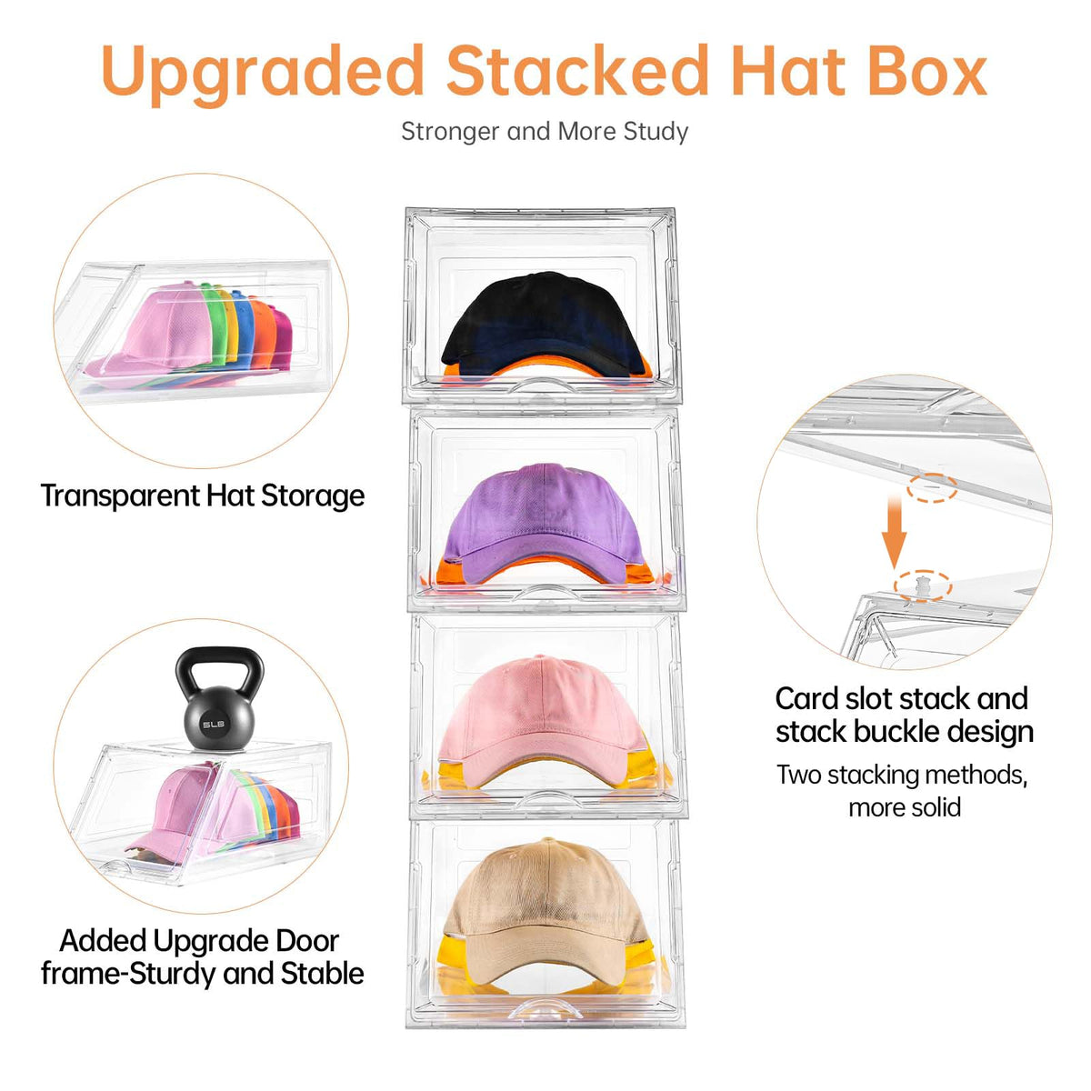 Euct clear front display helps find caps without opening.