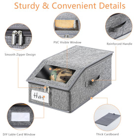 Euct hat organizer with zipper enables easy access and quick reorganization.