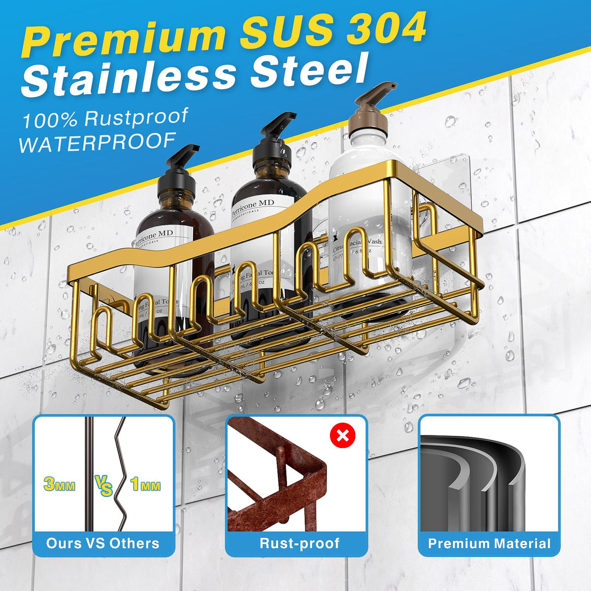 EUDELE large-capacity bathroom shelves hold multiple items within reach.