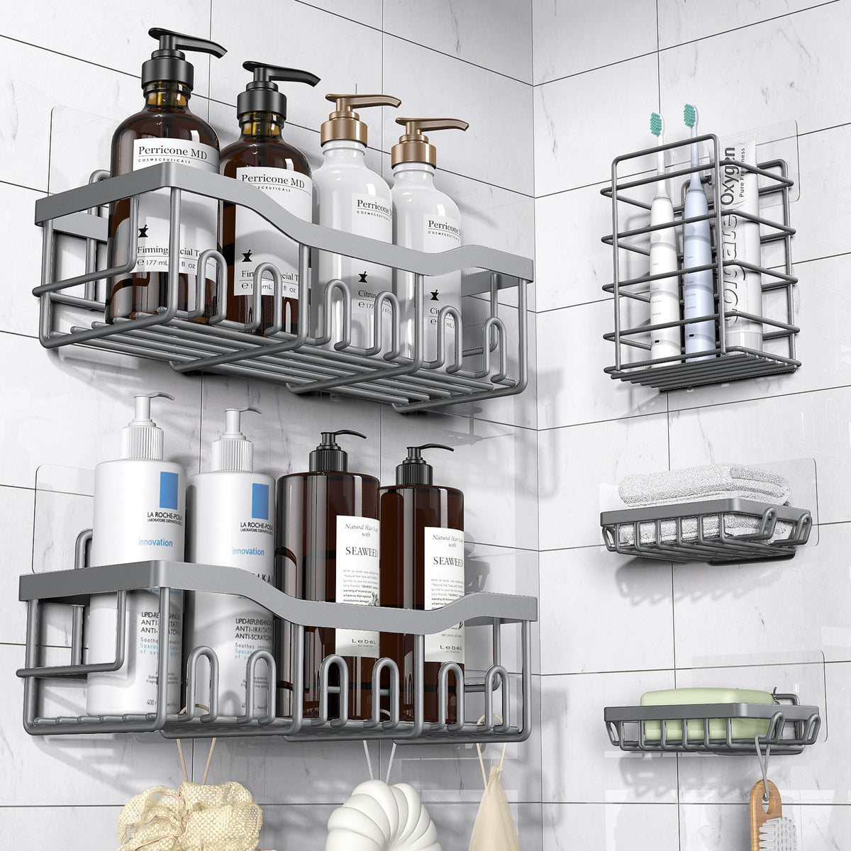 EUDELE shower caddy 5-pack wall-mount setup for organized bathroom storage.
