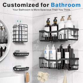 EUDELE large-capacity wall caddy holding bottles and soaps in a bathroom
