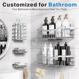 EUDELE stainless steel shower shelves offer durable, rustproof storage above the tub.