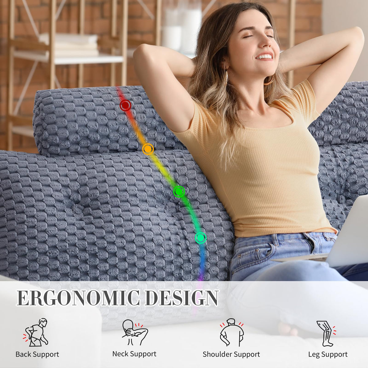 EUHAMS wedge headboard pillow in grey fabric delivers plush comfort.