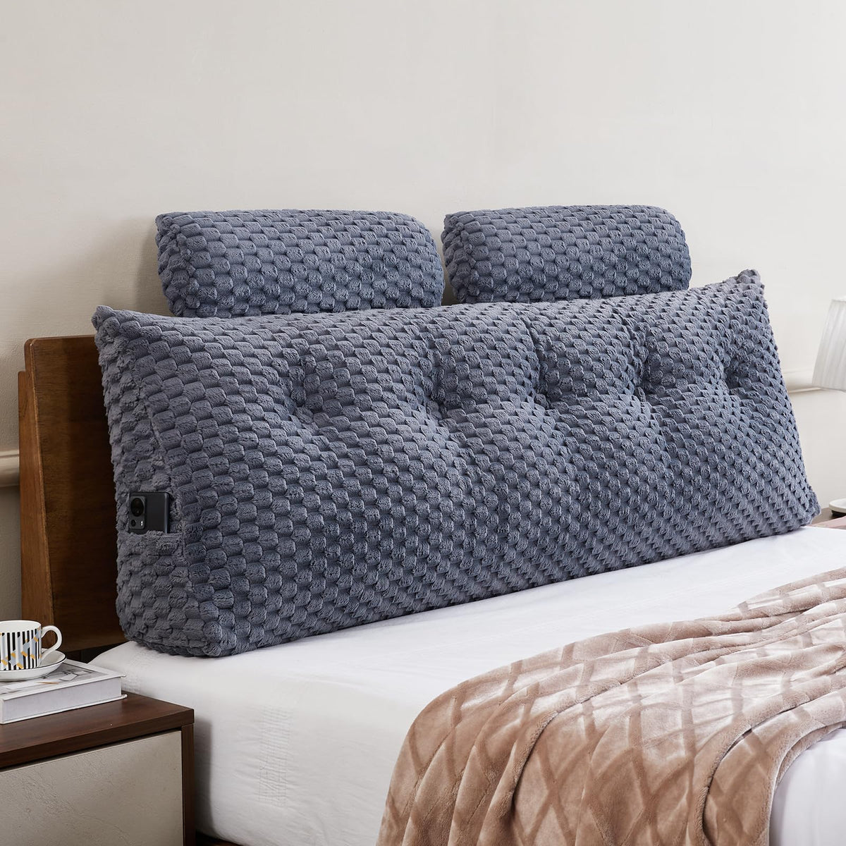 EUHAMS triangular wedge headboard pillow provides ergonomic back and neck support.