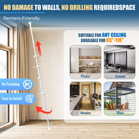 EUIJOIP adjustable-height tension rod adapts to entryways, corners, or baths.