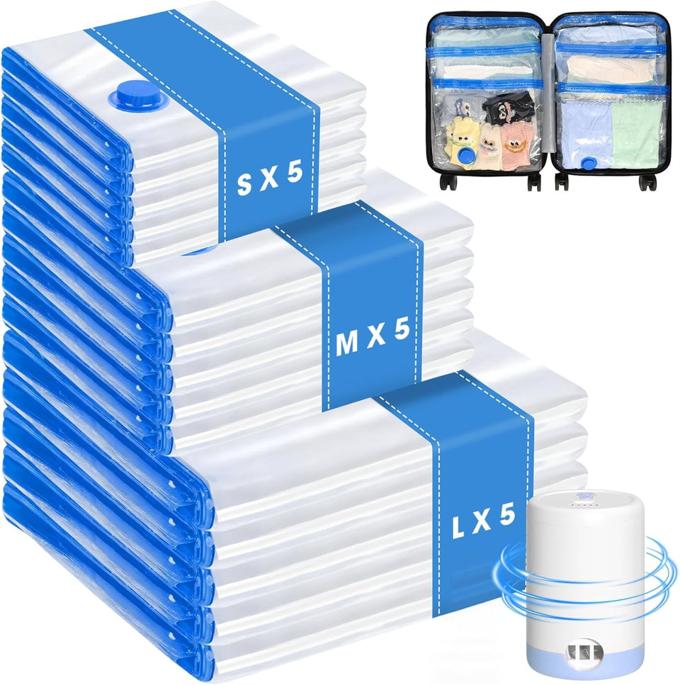 Eunhdet 15-pack vacuum bags with pump for efficient travel storage.