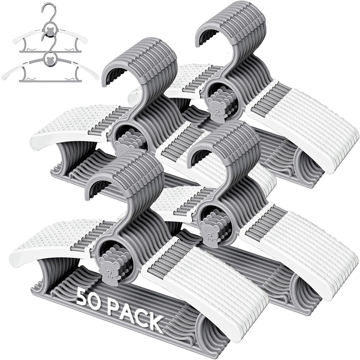 Eunhdet 50-pack baby hangers pack-shot shows space-saving design for tidy nurseries.
