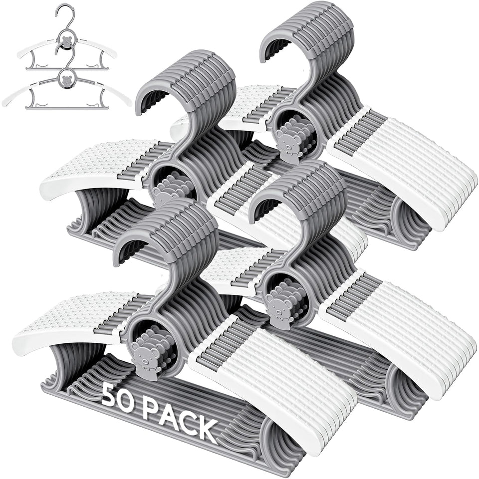 Eunhdet 50-pack baby hangers pack-shot shows space-saving design for tidy nurseries.