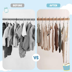 Eunhdet space-saving stackable hangers illustrate clutter-free closets.