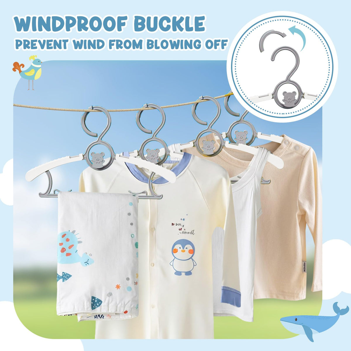 Eunhdet nursery hanger with inside and outside hooks supports towels, socks, and pants.