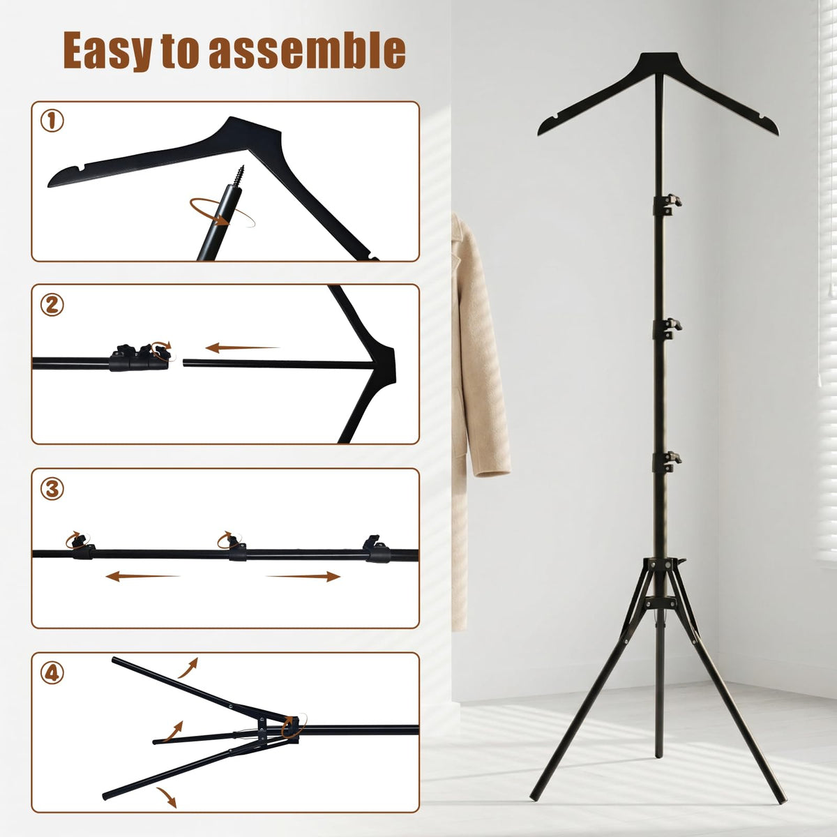 Eunika anti-tip tripod base keeps heavy jackets stable during busy hours