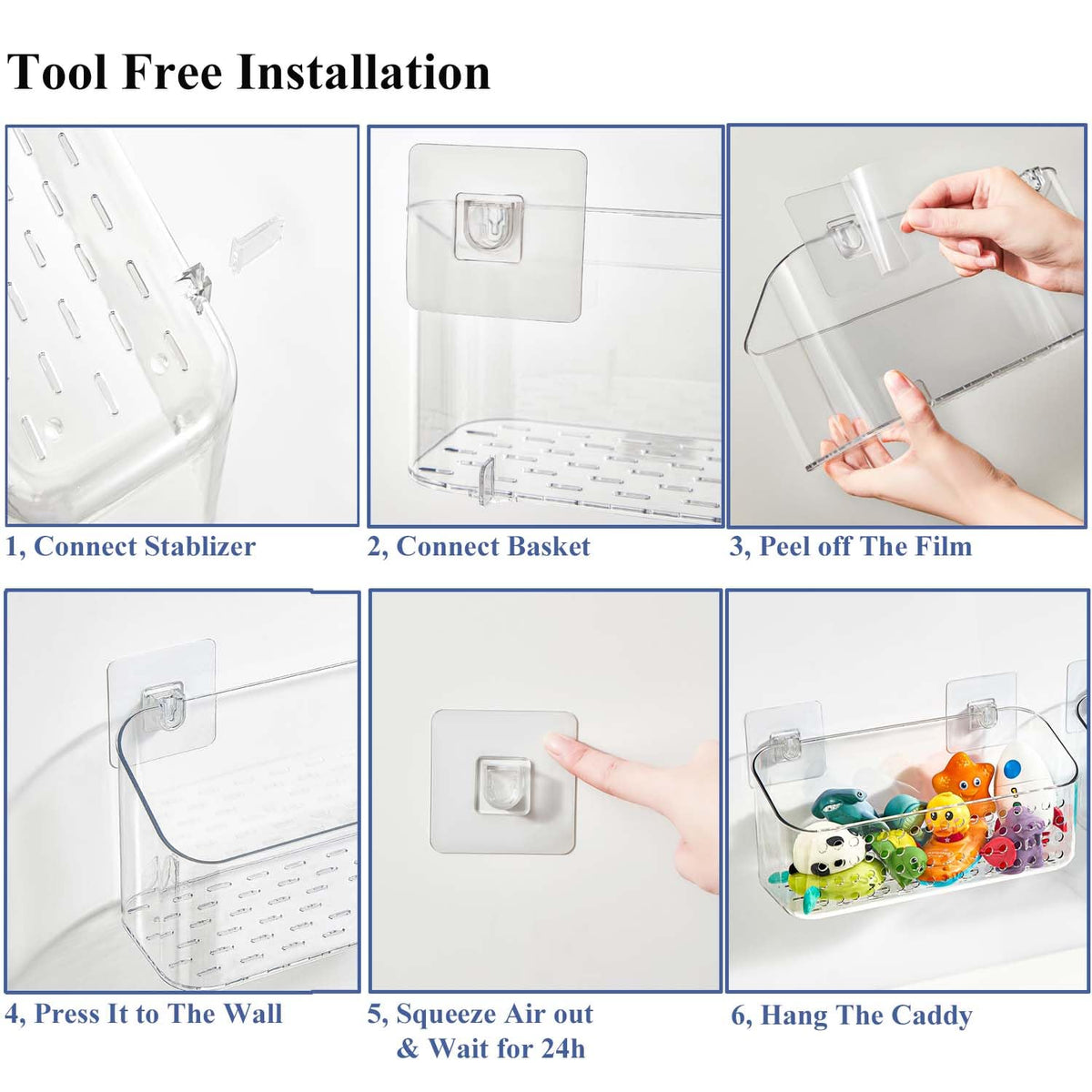 Eunion bath toy storage removable tray for easy cleaning
