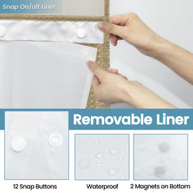 EUTXL beige shower curtain in a bathroom setup showing easy hanging