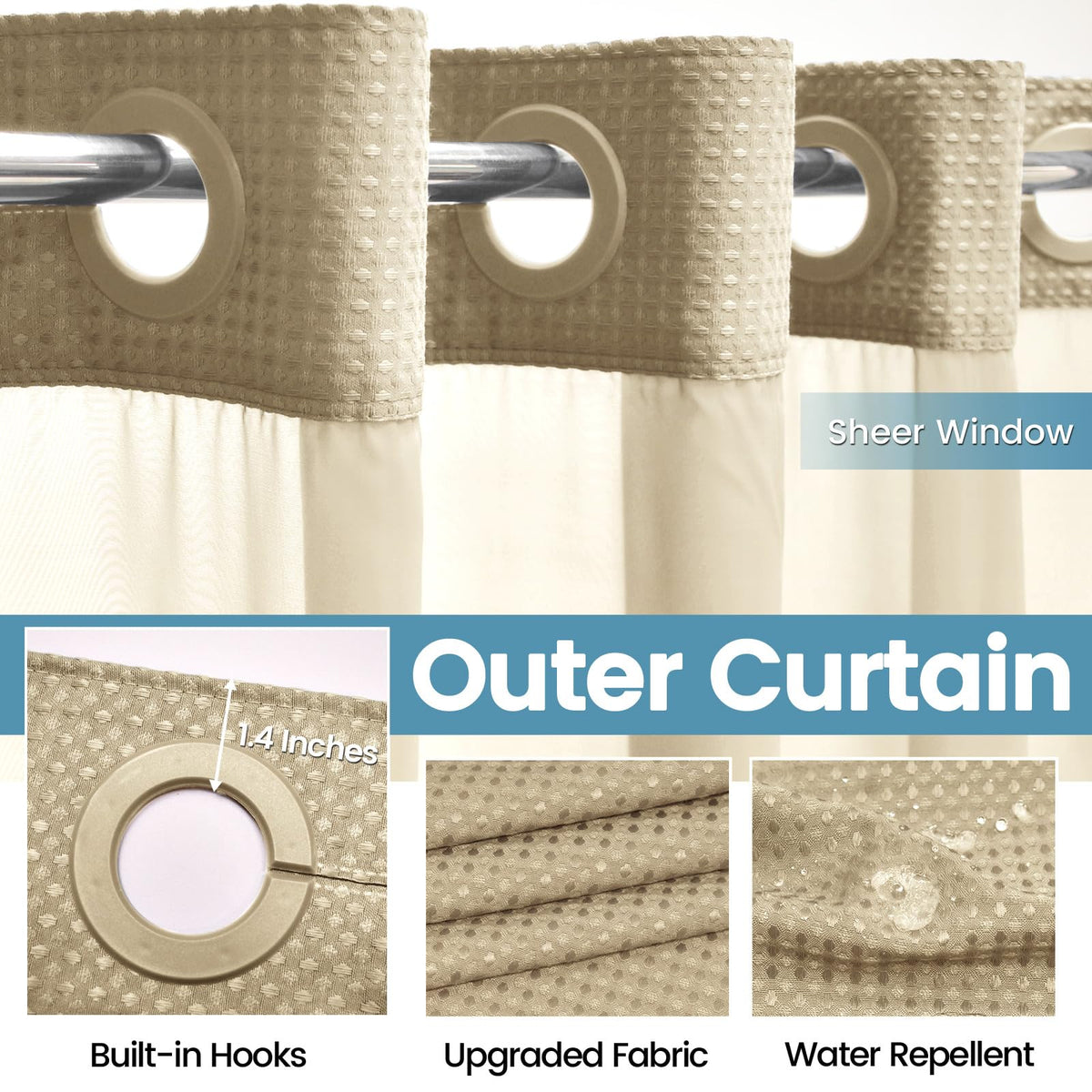 EUTXL weighted-hem helps curtain stay in place against splashes and drafts