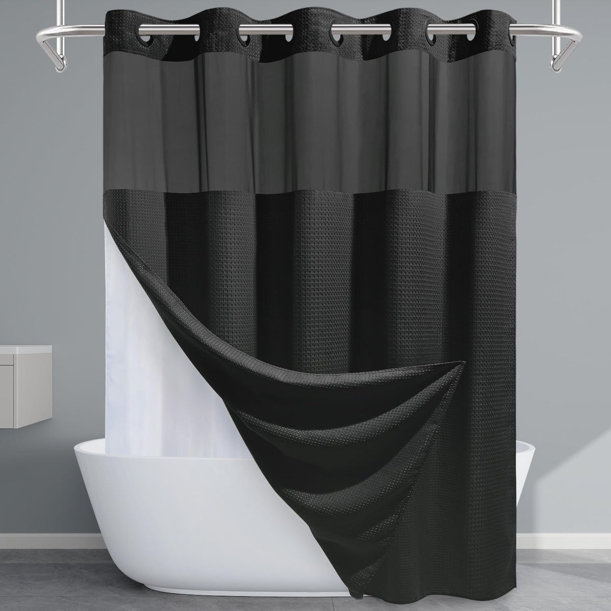 EUTXL black shower curtain with waffle texture adds a premium look