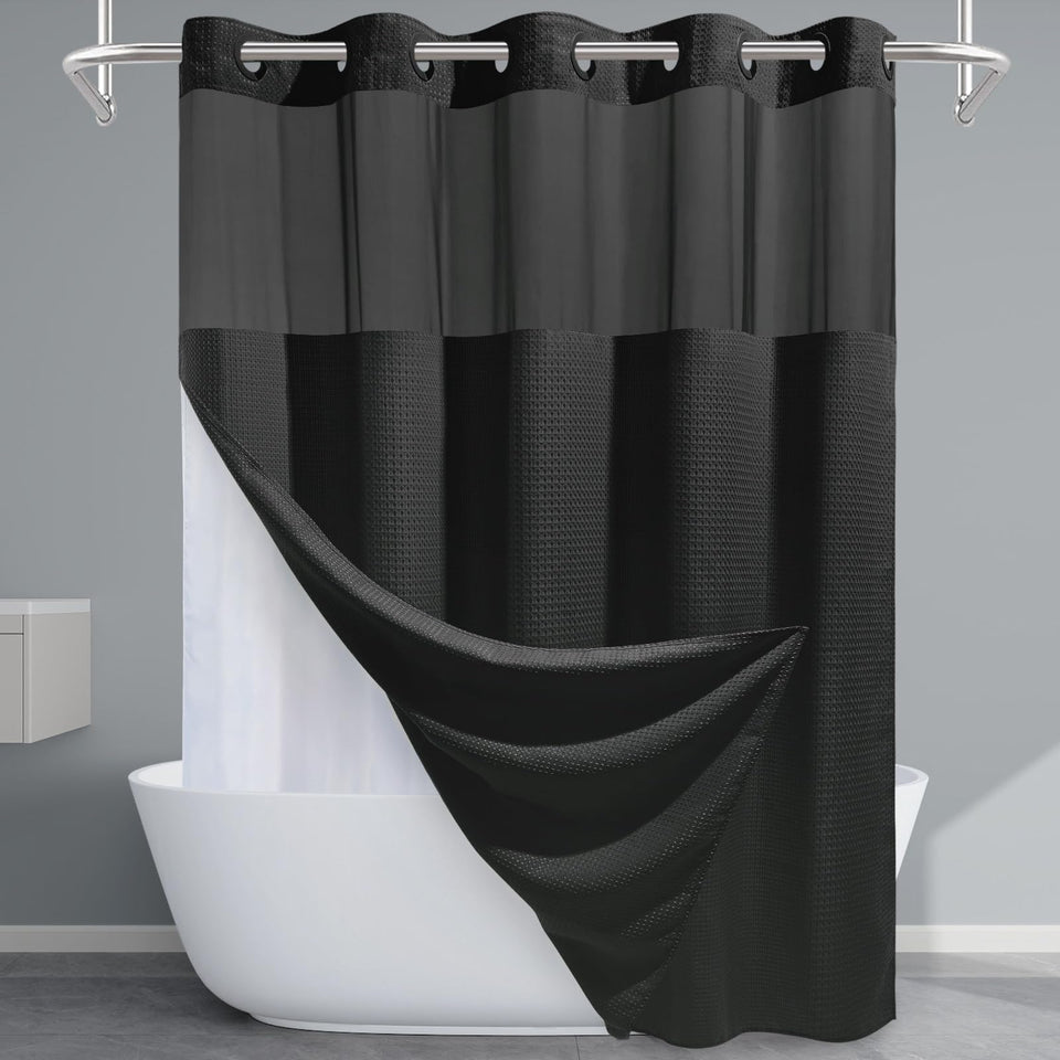 EUTXL black shower curtain with waffle texture adds a premium look
