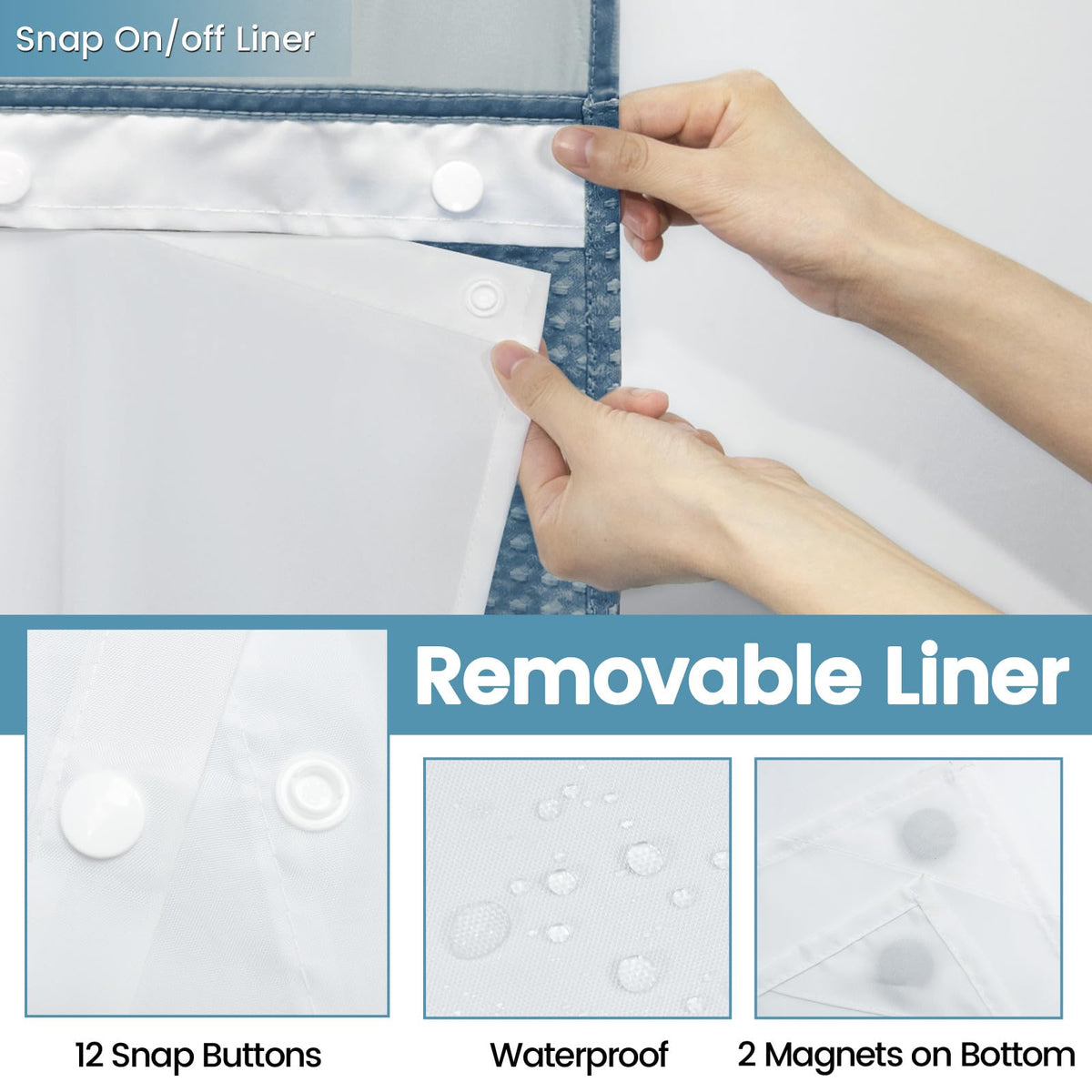 EUTXL bottom magnets and weighted hem prevent curtain billowing.