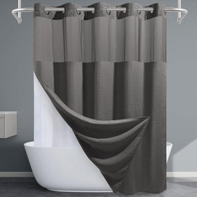 EUTXL Charcoal Grey shower curtain with waffle weave, durable fabric
