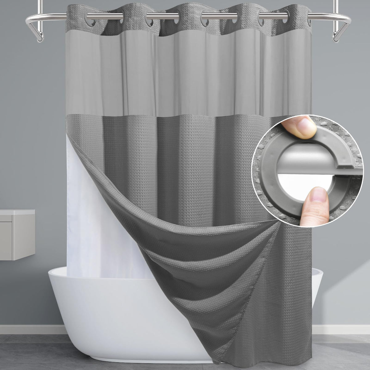 EUTXL grey shower curtain with waffle-weave texture for a luxurious bathroom
