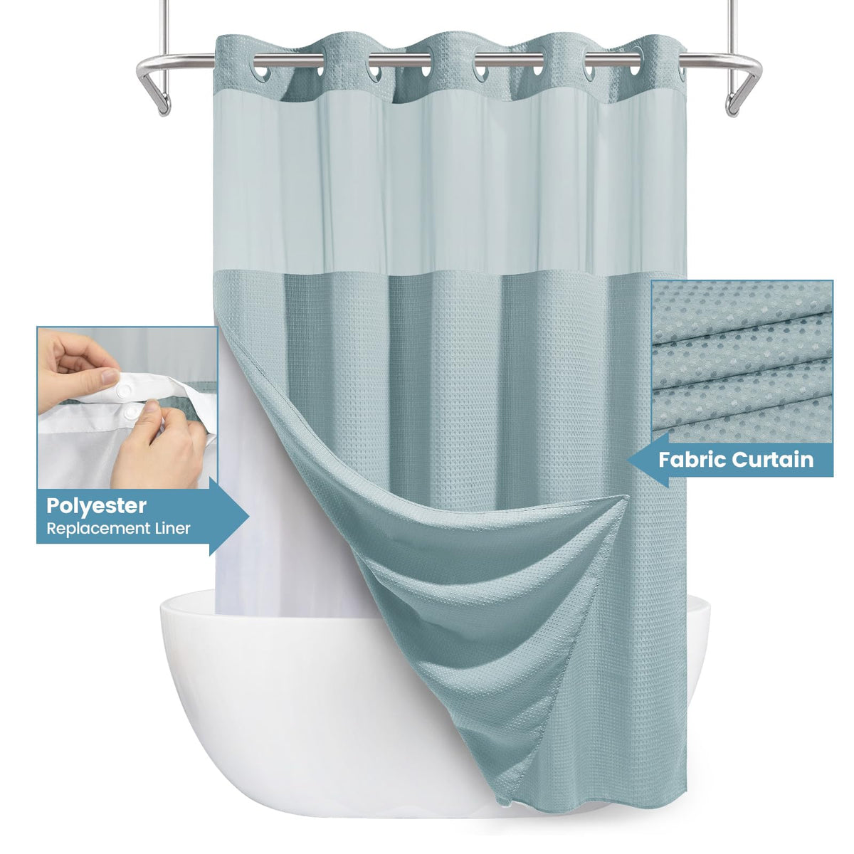 EUTXL Heavyweight 230gsm fabric closeup emphasizes quality and long-lasting showering days.