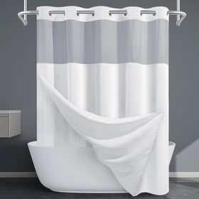 EUTXL long no-hook shower curtain with snap-in liner shows durable 230gsm fabric for a spa-like bathroom.