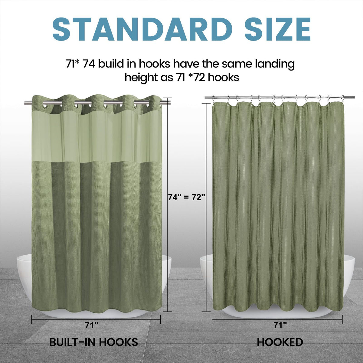 Weighted hem prevents curtain billow for a steady shower experience