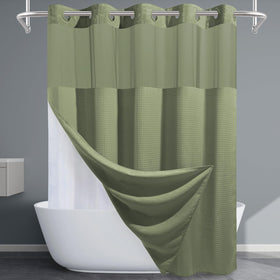 EUTXL sage green shower curtain with waffle texture adds premium spa feel to the bathroom