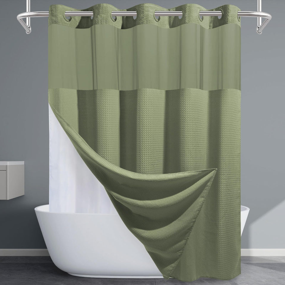 EUTXL sage green shower curtain with waffle texture adds premium spa feel to the bathroom