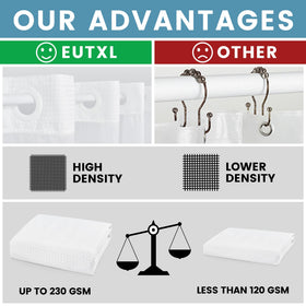 EUTXL snap-in liner in stone-gray complements the curtain for easy setup.