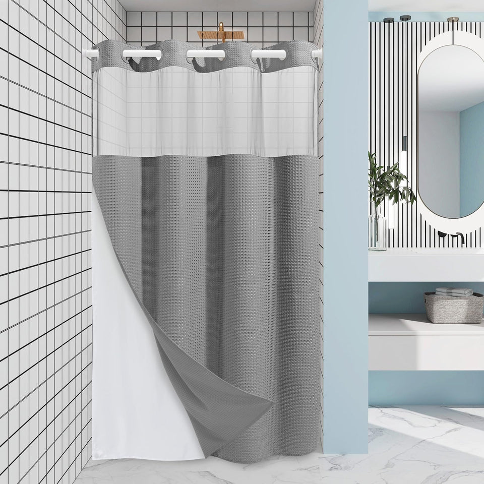 EUTXL stall no hook curtain shows cotton-like fabric texture for a soft bathroom feel