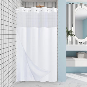EUTXL Stall No Hook Shower Curtain with snap-in liner offers quick setup and secure fit.