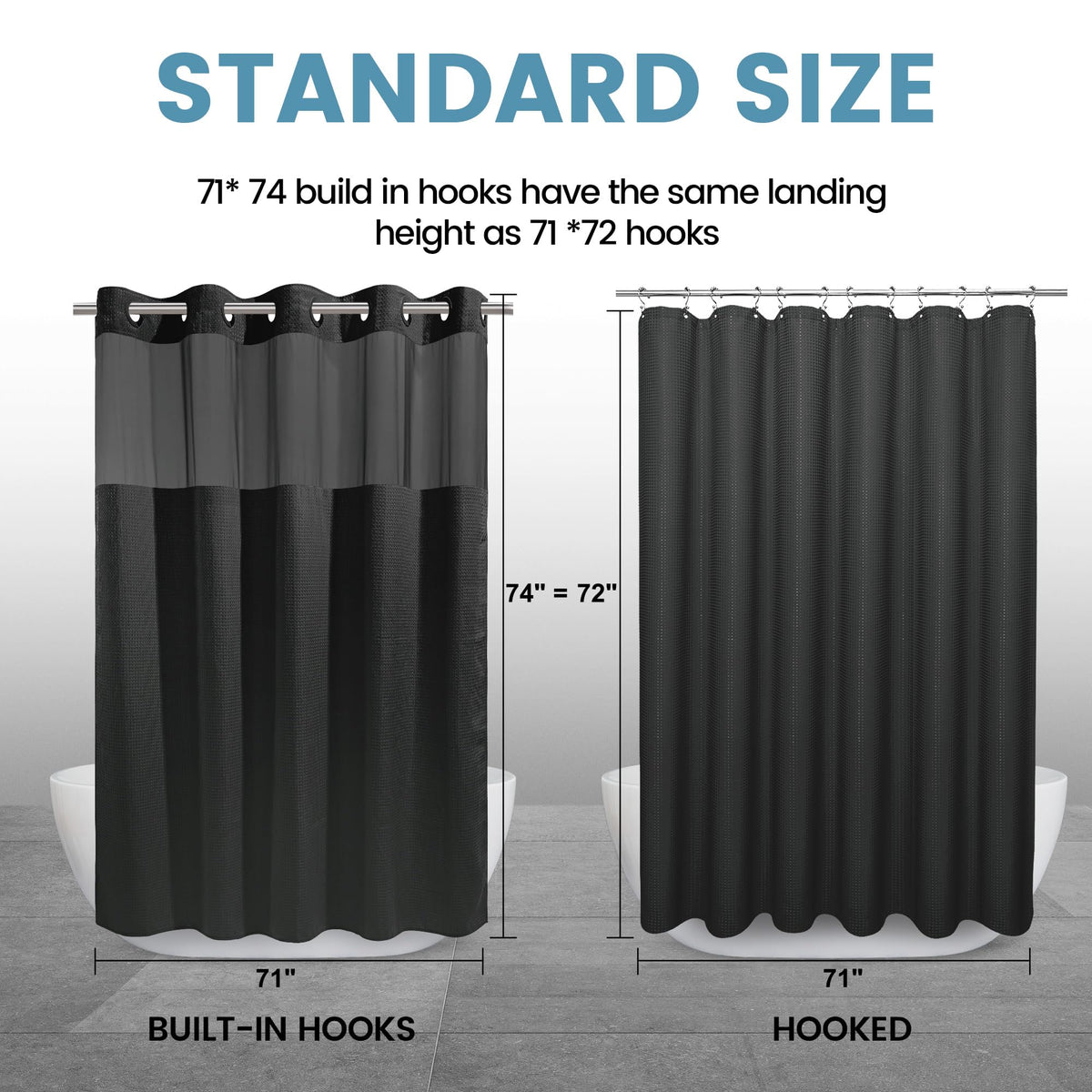 EUTXL weighted hem reduces curtain billowing for steadier shower