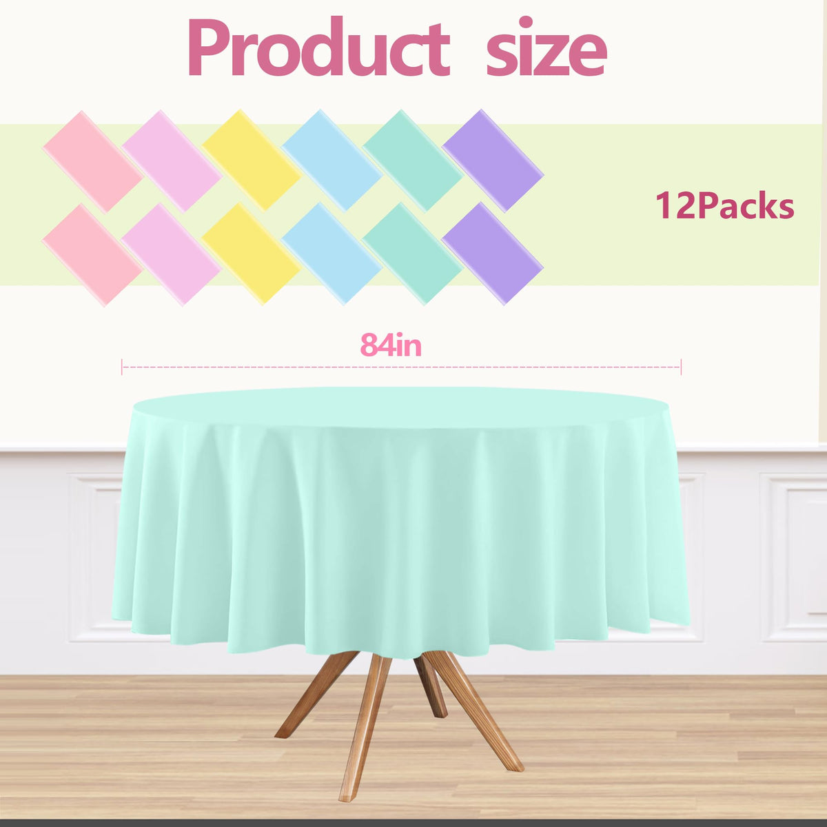 EUVBOKW light blue round tablecloth, ideal for casual gatherings